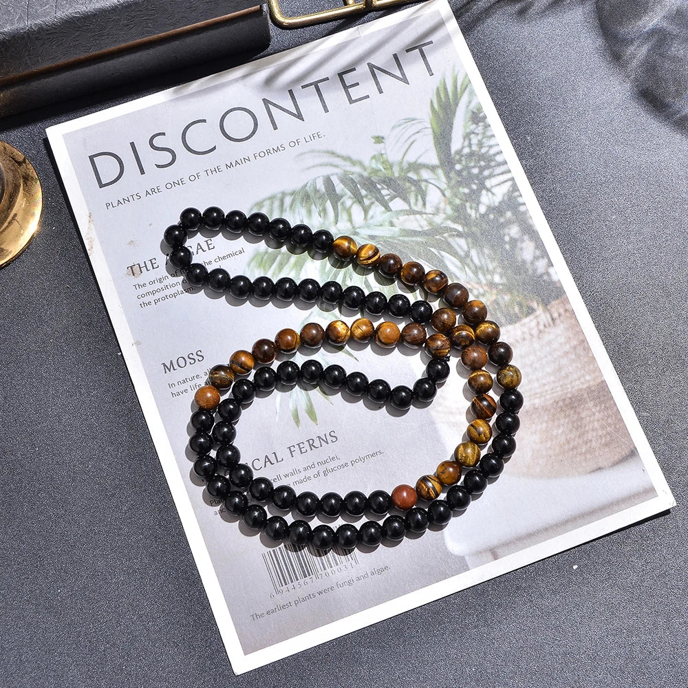 Collier long et bracelet en Œil de Tigre & Onyx