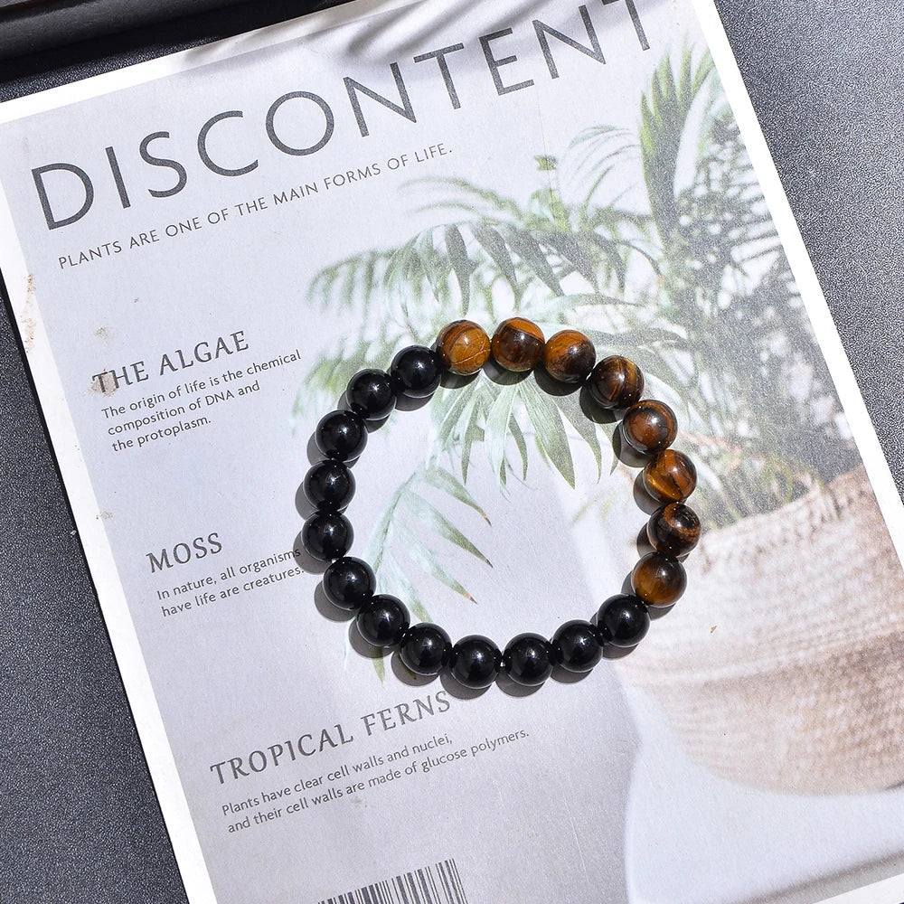 Collier long et bracelet en Œil de Tigre & Onyx