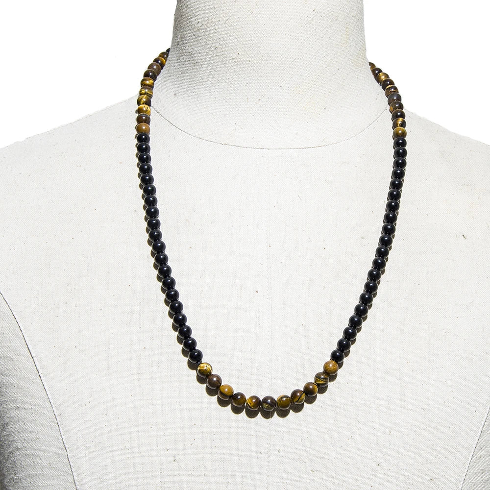 Collier long et bracelet en Œil de Tigre & Onyx